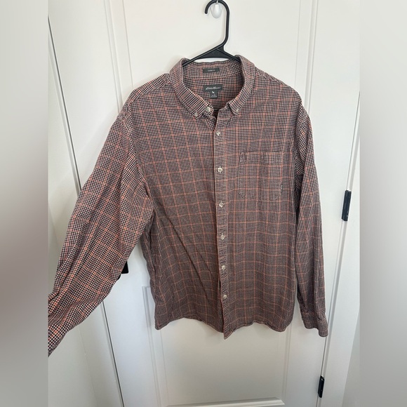 Eddie Bauer Men’s XL Classic Fit Button Down Orange Cotton Long Sleeve, Gingham - Picture 2 of 8
